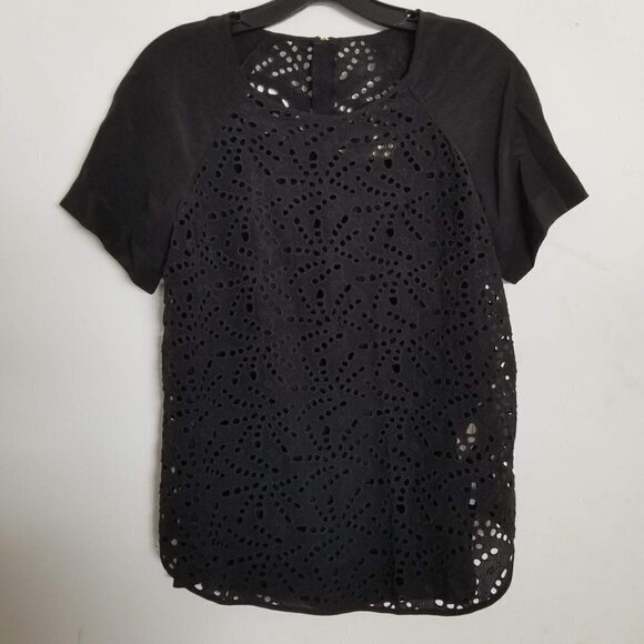 Rebecca Taylor Eyelet Zipper Back Short Sleeve Top - Picture 12 of 12